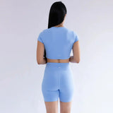 CROP TOP CUELLO REDONDO MANGA CORTA PARA MUJER 7K Sport Wear