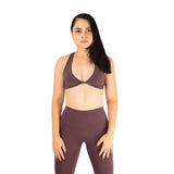 Leggins deportivos sin costura frontal púrpura