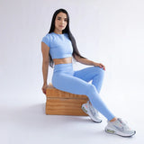 CROP TOP CUELLO REDONDO MANGA CORTA PARA MUJER