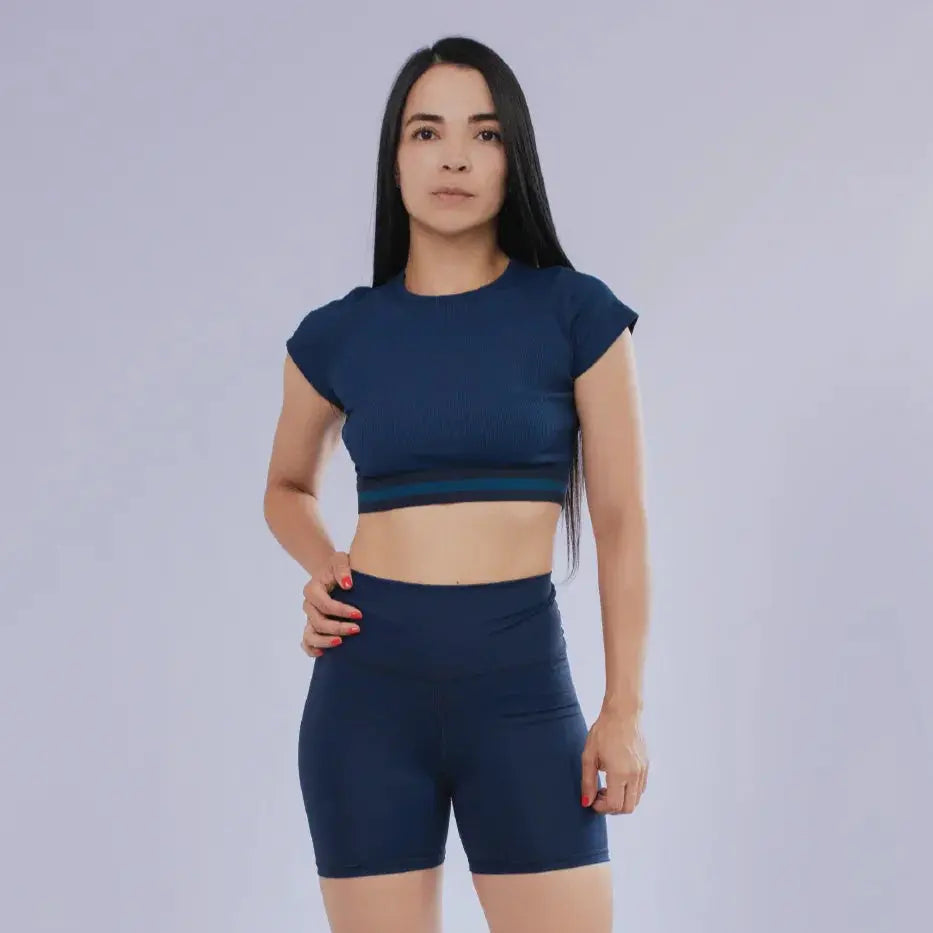 CROP TOP CUELLO REDONDO MANGA CORTA PARA MUJER 7K Sport Wear