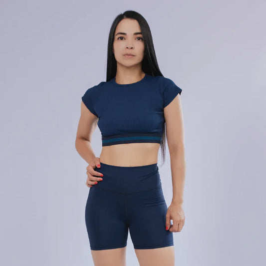 CROP TOP CUELLO REDONDO MANGA CORTA PARA MUJER