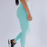 Legging deportivo para mujer con pretina alta verde agua 7K Sport Wear