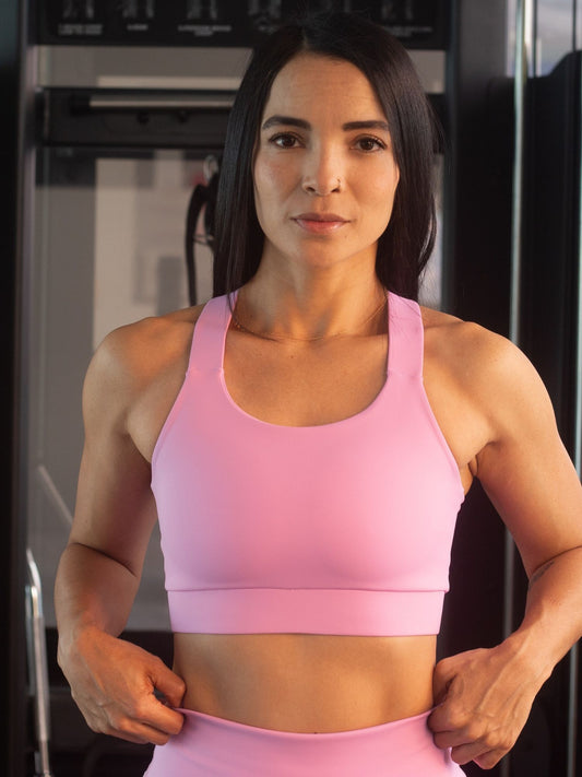 Top Soporte Alto con Espalda Cruzada y Doble Forro Rosado