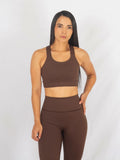Top Soporte Alto con Espalda Cruzada y Doble Forro Color Chocolate 7K Sport Wear