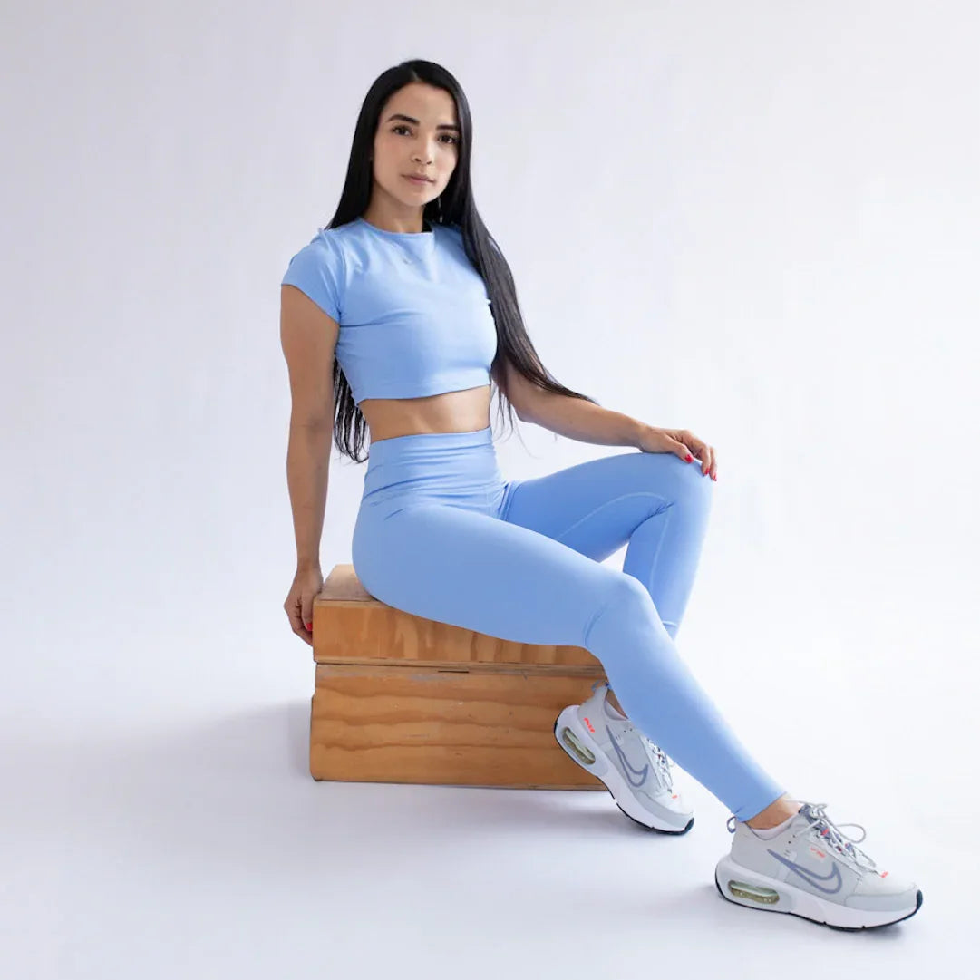 Legging deportivo para mujer con pretina alta azul claro 7K Sport Wear