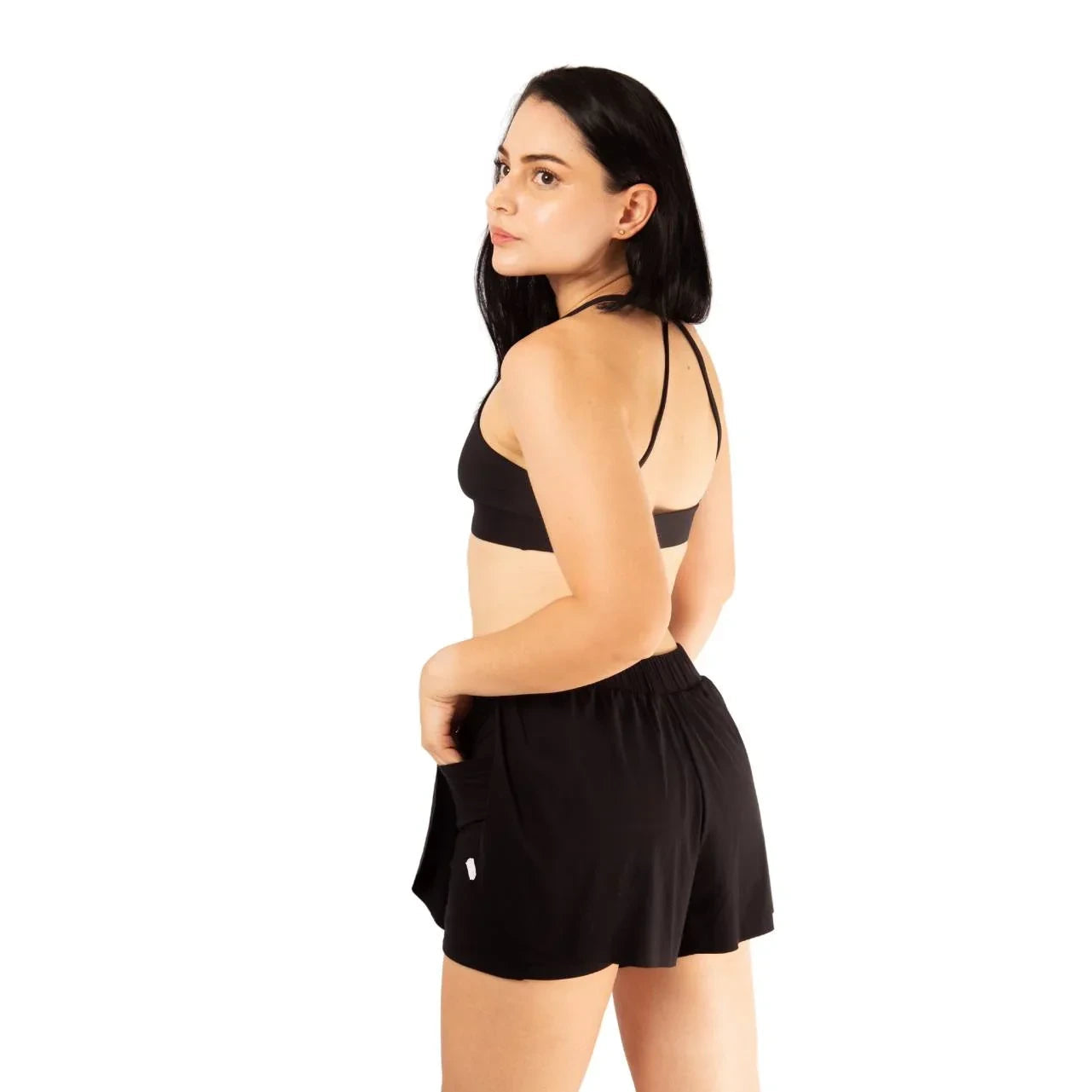 Pantaloneta con bolsillo running negra 7K Sport Wear