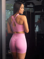 Short Deportivo Tiro Alto con Control Abdomen y Realce de Glúteo Color Rosado 7K Sport Wear