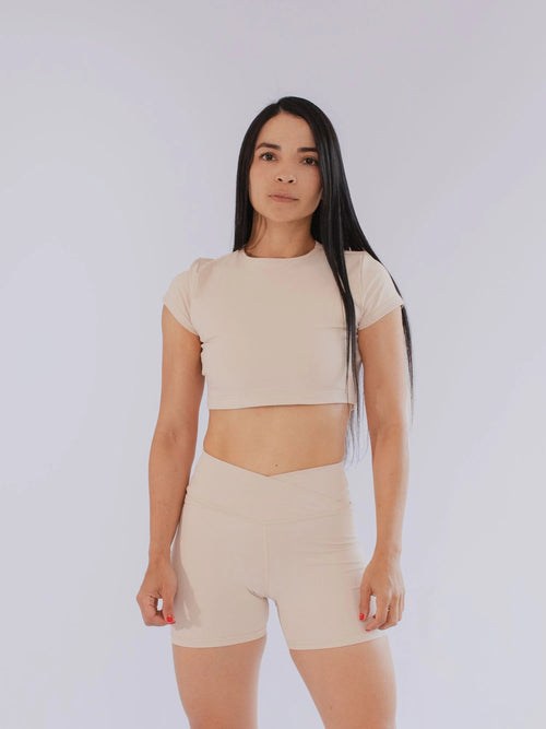 CROP TOP CUELLO REDONDO MANGA CORTA PARA MUJER 7K Sport Wear